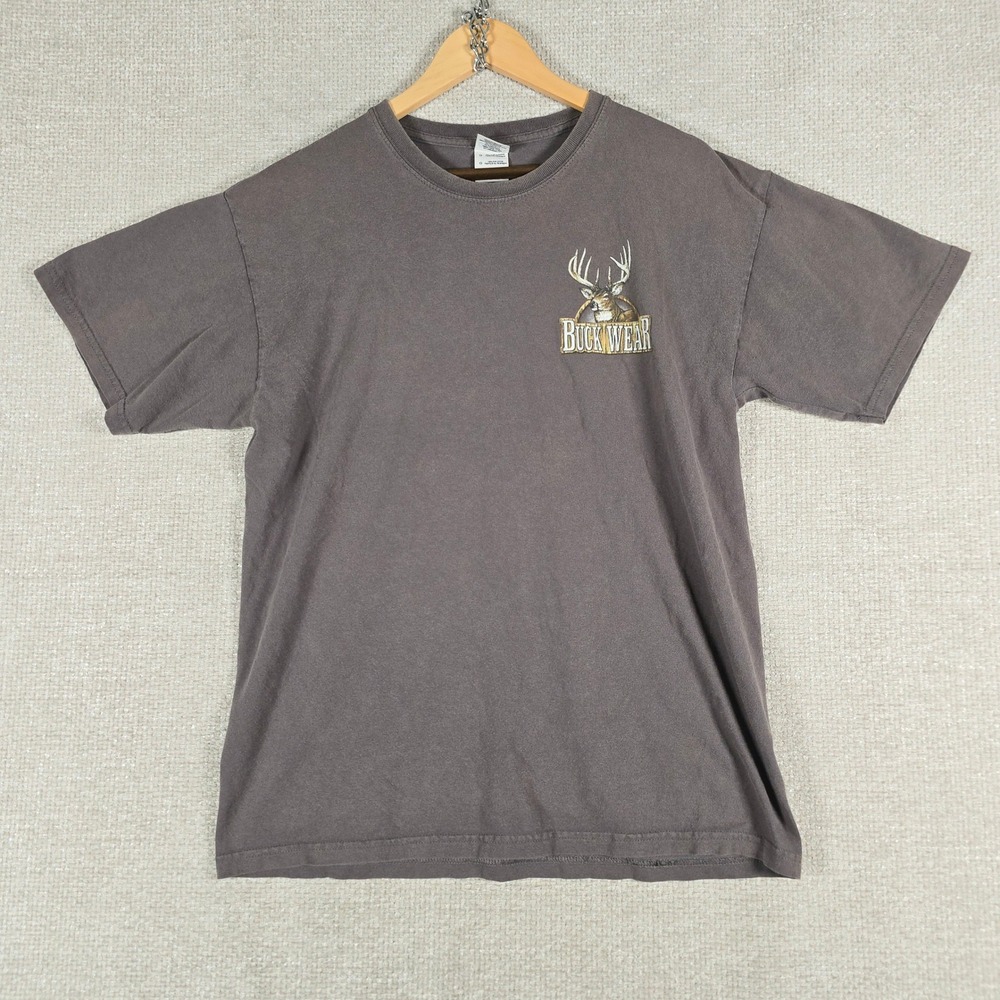 Buck Wear Mens Deer Camp Graphic T-Shirt Gray Short Sleeve Large 2005 Humor